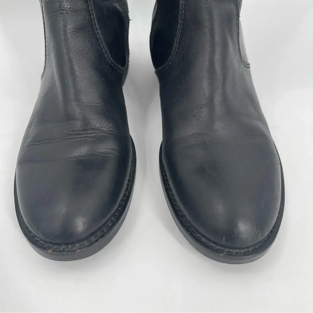 ECCO Boots Size 38 (7-7.5) Black Hobart 3 Buckle Riding Tall Womens Leather